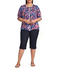 Intro Plus Size Dahlia Solid Pull-On Skimmer Denim Shorts
