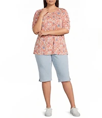 Intro Plus Size Dahlia Solid Pull-On Skimmer Denim Shorts
