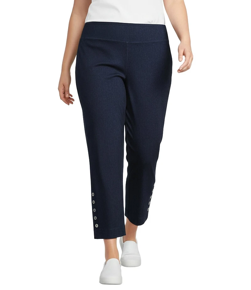Intro Plus Size Double Knit Straight Leg Traveler Pull-On Ankle Denim Pants
