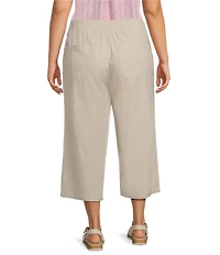Intro Plus Size Elara Embroidered Hem Drawstring Tie Pull-On Capri Pants