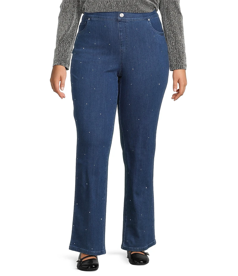 Intro Plus Size Freedom Denim Straight Leg Silver Crystal Detail Pull-On Jeans