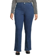 Intro Plus Size Freedom Denim Straight Leg Silver Crystal Detail Pull-On Jeans