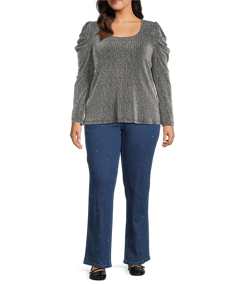 Intro Plus Size Freedom Denim Straight Leg Silver Crystal Detail Pull-On Jeans