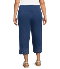 Intro Plus Size Knit Denim Wash Schiffli Straight Leg Hem Pull-On Pants