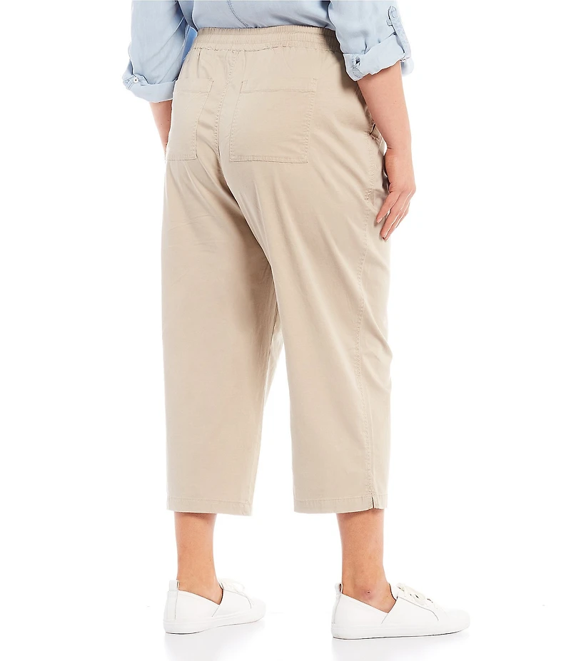 Intro Plus Size Knit Denim Wash Schiffli Straight Leg Hem Pull-On Pants