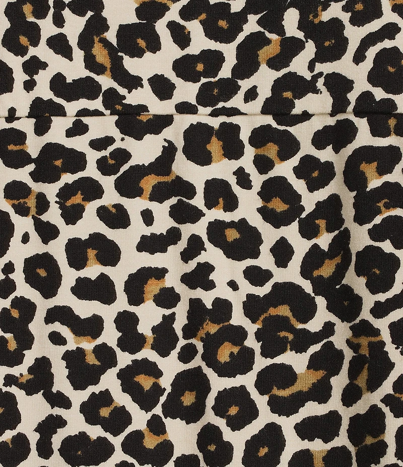 Intro Plus Size Knit Jersey Animal Print 3/4 Sleeve Pleated Neck Tee