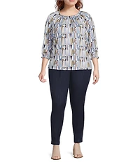 Intro Plus Size Knit Jersey Sand Abstract Print Scoop Neck 3/4 Sleeve Blouse