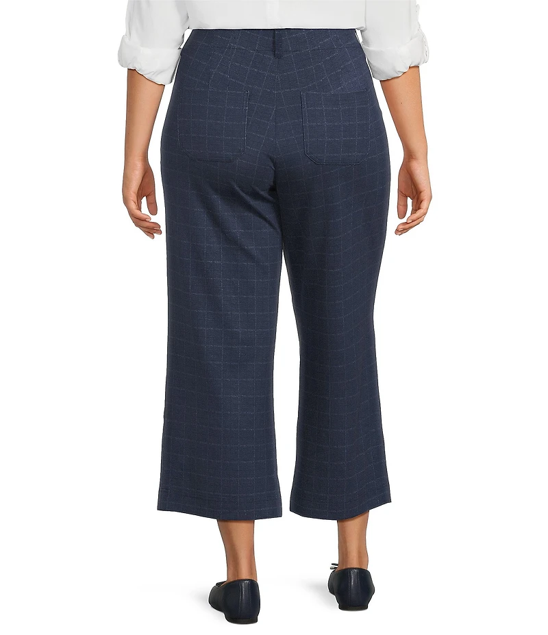 Intro Plus Size Mae Double Knit Mens Wear Plaid Print Pull-On Relaxed Cropped Pants