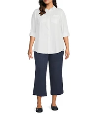 Intro Plus Size Mae Double Knit Mens Wear Plaid Print Pull-On Relaxed Cropped Pants