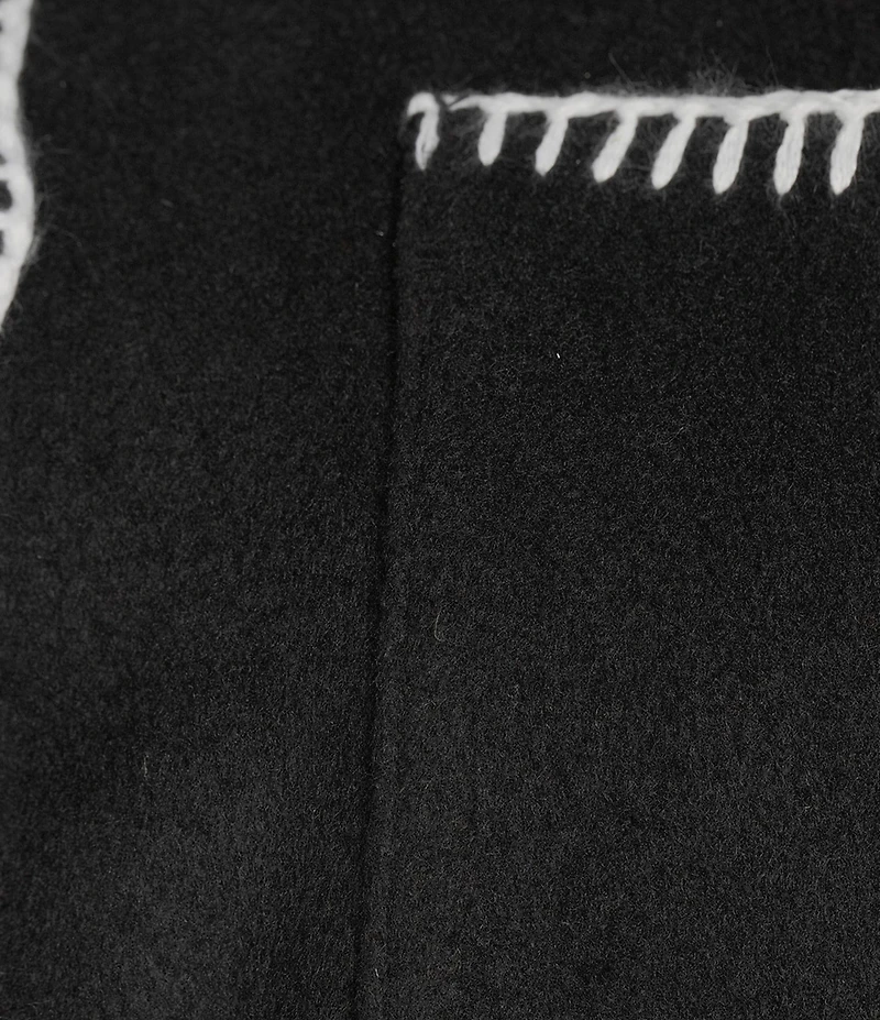 Intro Plus Size Point Collar Long Sleeve Embroidered Whipstitch Button Front Shirt Jacket