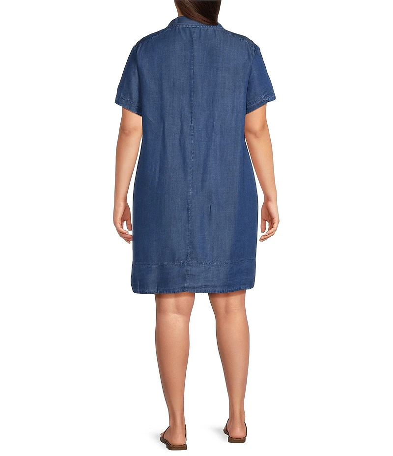Intro Plus Size Point Collar Short Sleeve Button-Front Denim Shirtdress