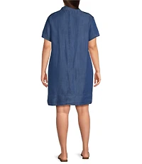 Intro Plus Size Point Collar Short Sleeve Button-Front Denim Shirtdress
