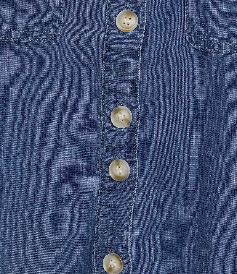 Intro Plus Size Point Collar Short Sleeve Button-Front Denim Shirtdress