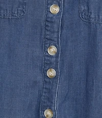 Intro Plus Size Point Collar Short Sleeve Button-Front Denim Shirtdress