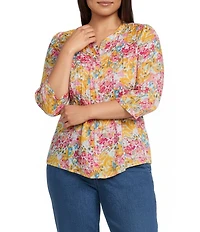 Intro Plus Size Rapture Rose Pleated Button Front Blouse