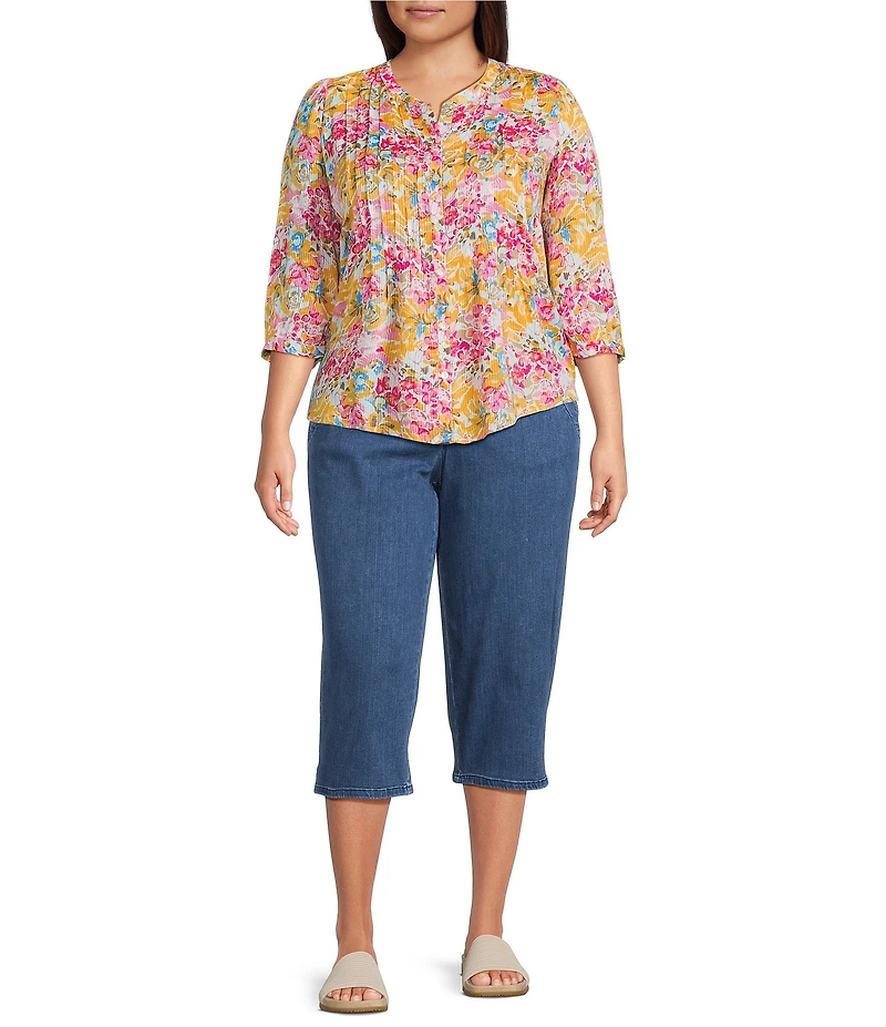 Intro Plus Size Rapture Rose Pleated Button Front Blouse