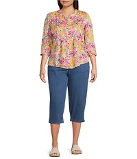 Intro Plus Size Rapture Rose Pleated Button Front Blouse