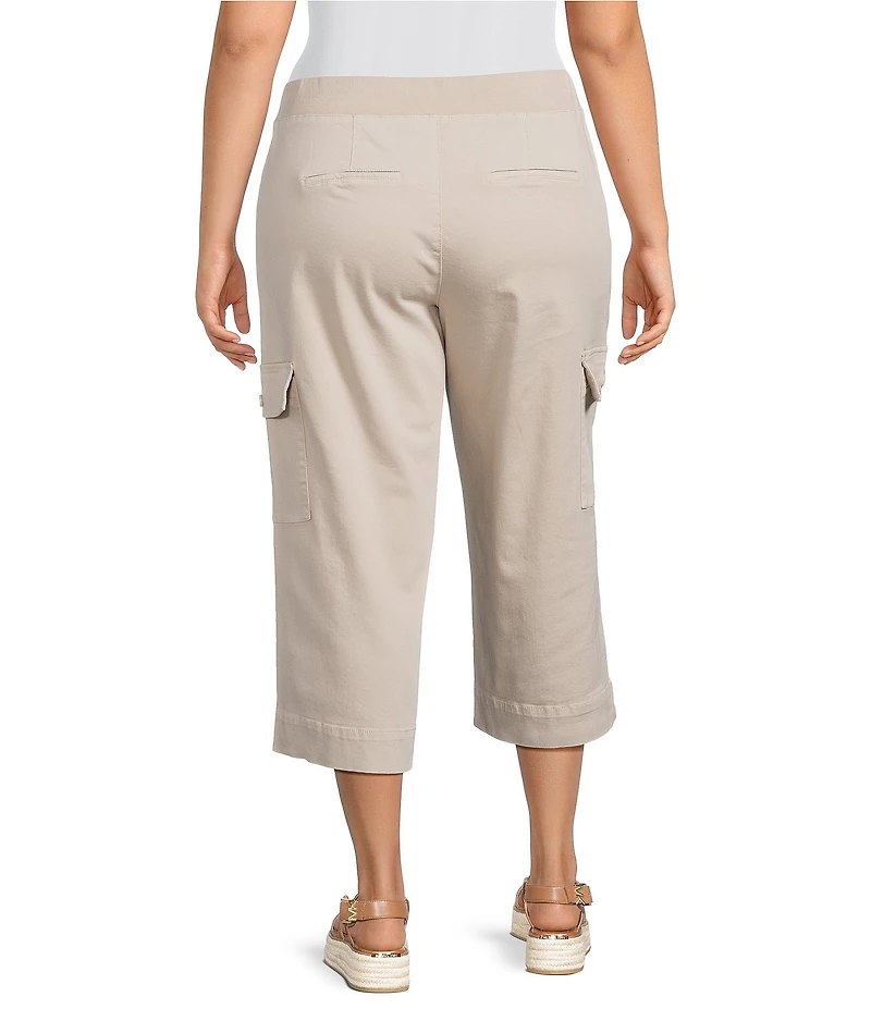 Intro Plus Size Rib Knit Pheobe Pull-On Cargo Capri Pants