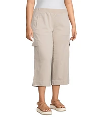 Intro Plus Size Rib Knit Pheobe Pull-On Cargo Capri Pants