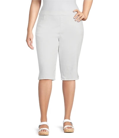 Intro Plus Size Rivet Trim Flower Skimmer Denim Pull-On Shorts