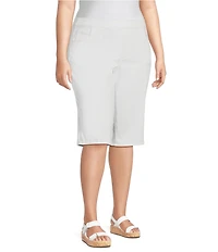 Intro Plus Size Rivet Trim Flower Skimmer Denim Pull-On Shorts