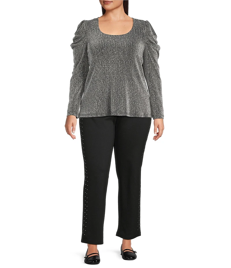 Intro Plus Size Silver Lurex Scoop Neck Long Sleeve Knit Top