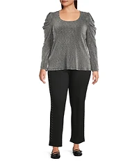 Intro Plus Size Silver Lurex Scoop Neck Long Sleeve Knit Top