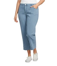 Intro Plus Size Slub Stretch Tummy Control Mid-Rise Wide Leg Pants