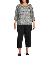 Intro Plus Size Soft Mesh Mini Animal Print 3/4 Romantic Sleeve Top