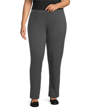 Intro Plus Size Stella Double Knit Slim Straight Leg Pull-On Pants
