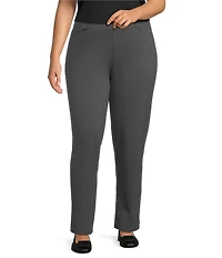 Intro Plus Size Stella Double Knit Slim Straight Leg Pull-On Pants