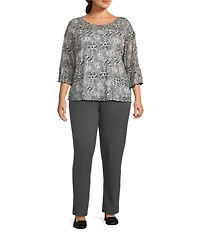 Intro Plus Size Stella Double Knit Slim Straight Leg Pull-On Pants