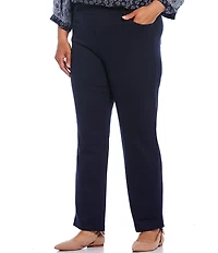 Intro Plus Size Stella Double Knit Slim Straight Leg Pull-On Pants