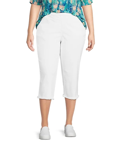 Intro Plus Size Straight Slim Leg Frayed Hem Capri Pull-On Pants