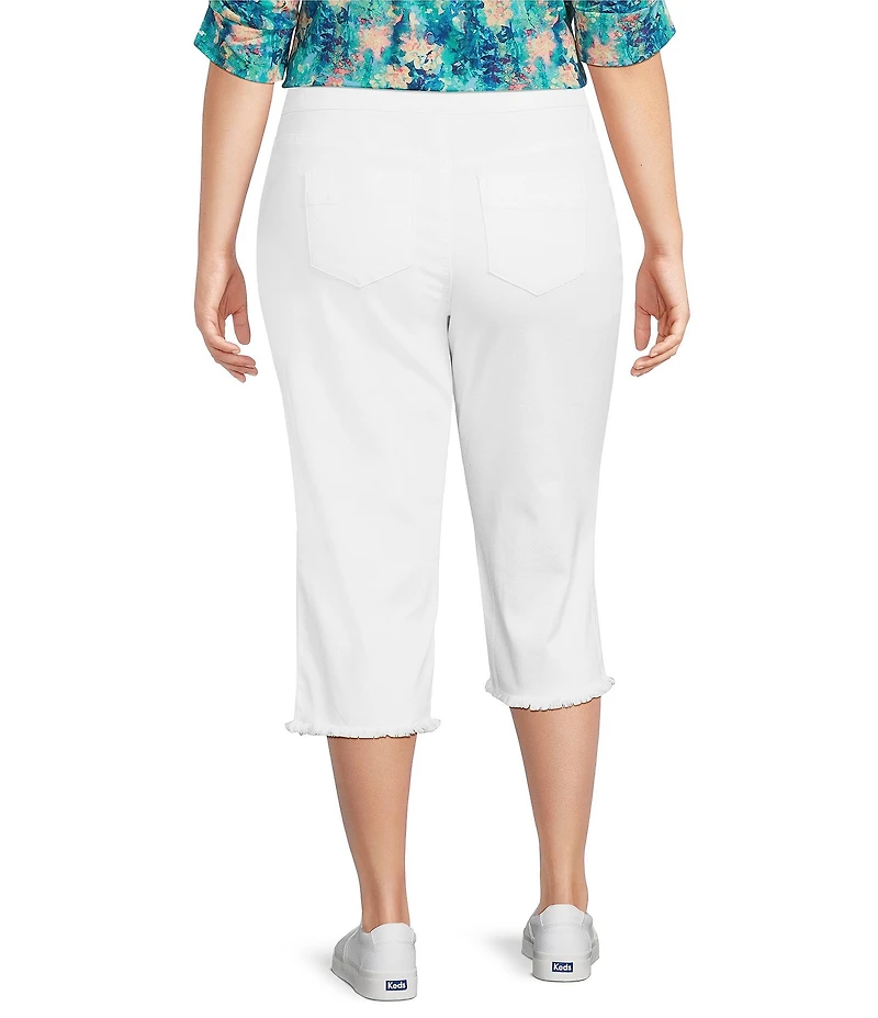 Intro Plus Size Straight Slim Leg Frayed Hem Capri Pull-On Pants