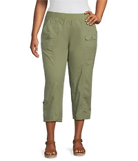 Intro Plus Size Stretch Poplin Adjustable Length Pull-On Cargo Pants