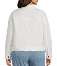 Intro Plus Size Stretch Slub Weave Notch Collar Long Sleeve Easy Fit Button-Front Jacket