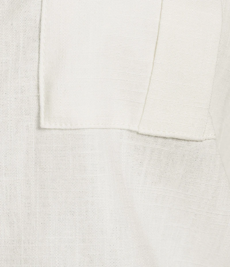 Intro Plus Size Stretch Slub Weave Notch Collar Long Sleeve Easy Fit Button-Front Jacket