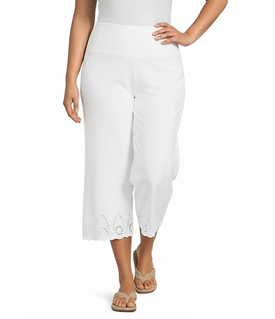 Intro Plus Size Tummy Control Suave Knit Schiffli Hem Pull-On Pants