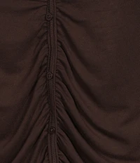 Intro Plus Size V-Neck 3/4 Sleeve Shirred Front Faux Placket Tee