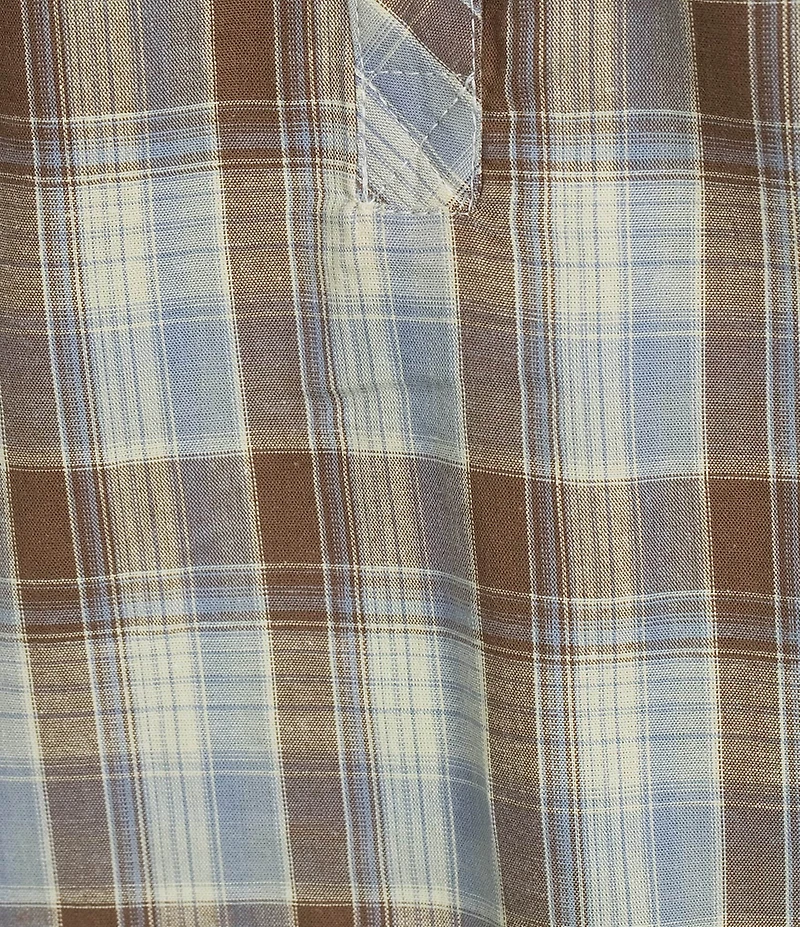 Intro Plus Size Woven Plaid Y-Neck Long Sleeve Top