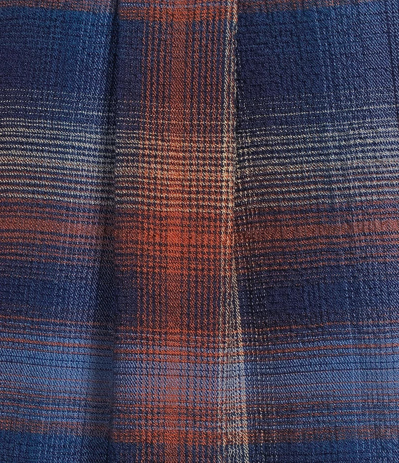 Intro Plus Size Woven Pucker Plaid Blue Quartz Point Collar 3/4 Rolled-Tab Sleeve Button Front Shirt