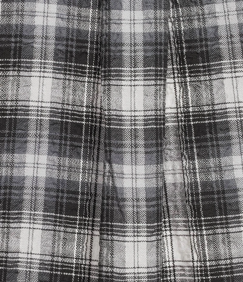 Intro Plus Size Woven Pucker Plaid New Natural Pearl Point Collar 3/4 Rolled-Tab Sleeve Button Front Shirt
