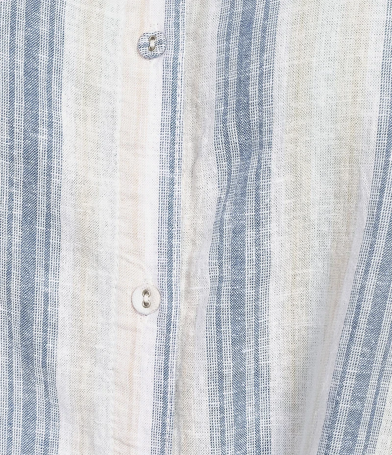 Intro Plus Size Woven Stripe Point Collar Sleeveless Button-Front Tie Hem Shirt