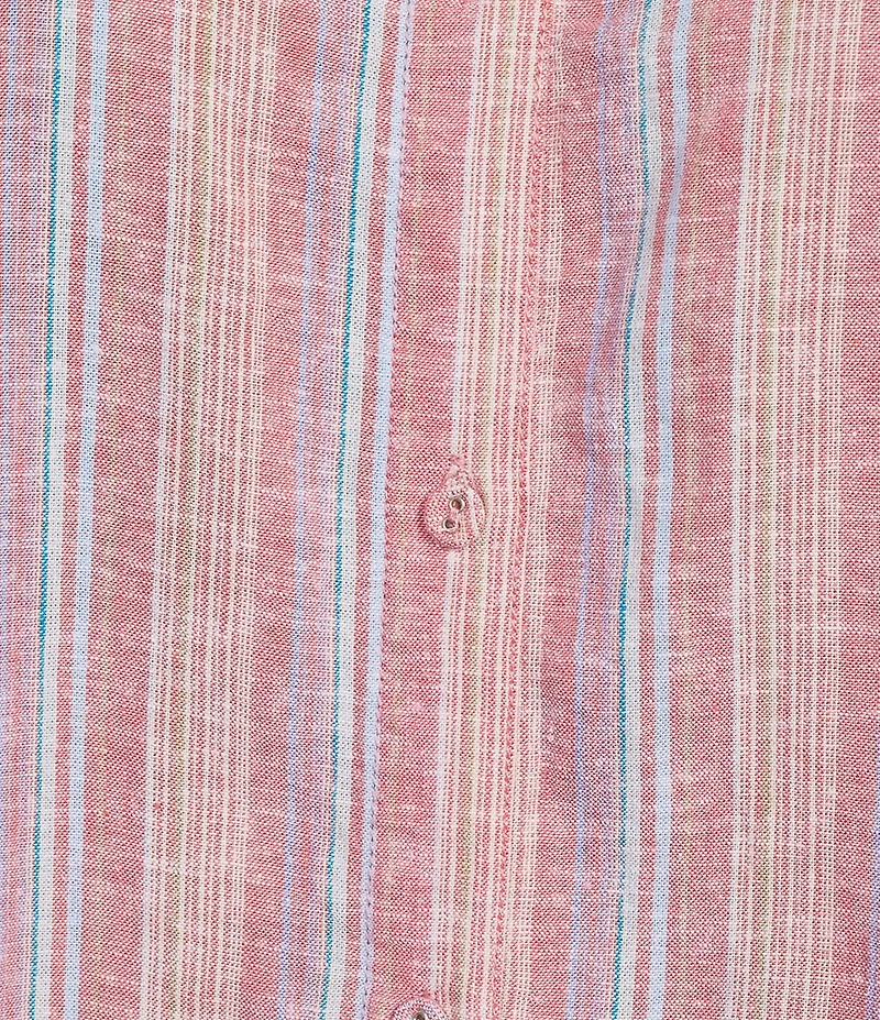 Intro Plus Size Woven Stripe Point Collar Sleeveless Button-Front Tie Hem Shirt
