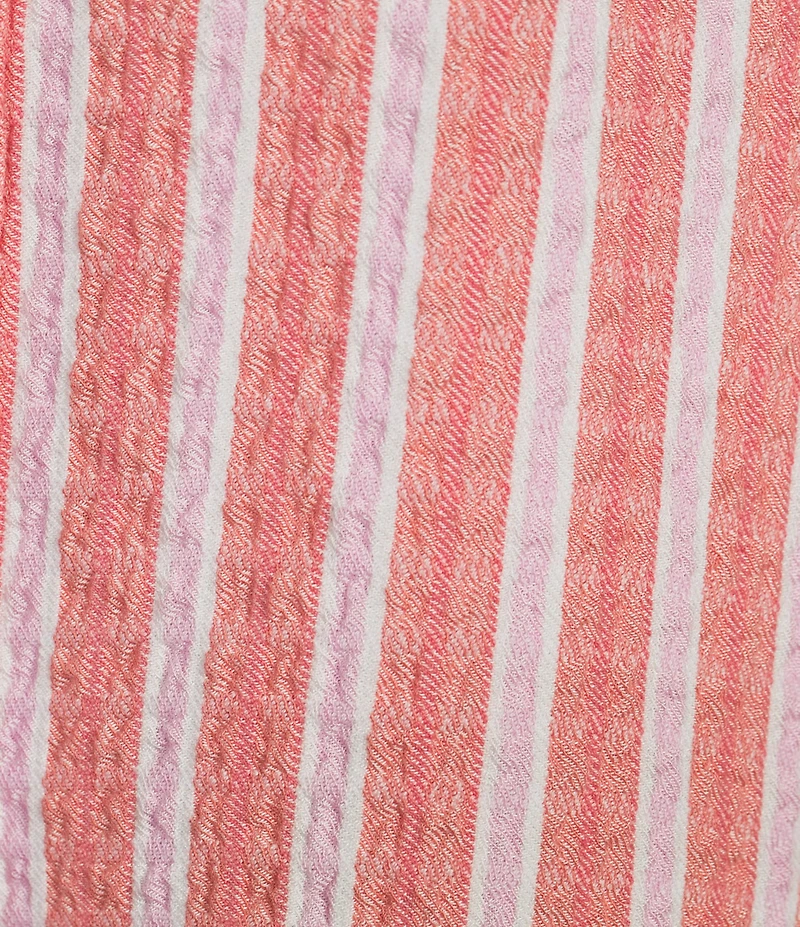 Intro Pucker Plaid Stripe Point Collar 3/4 Roll-Tab Sleeve Button-Front Shirt