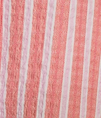 Intro Pucker Plaid Stripe Point Collar 3/4 Roll-Tab Sleeve Button-Front Shirt