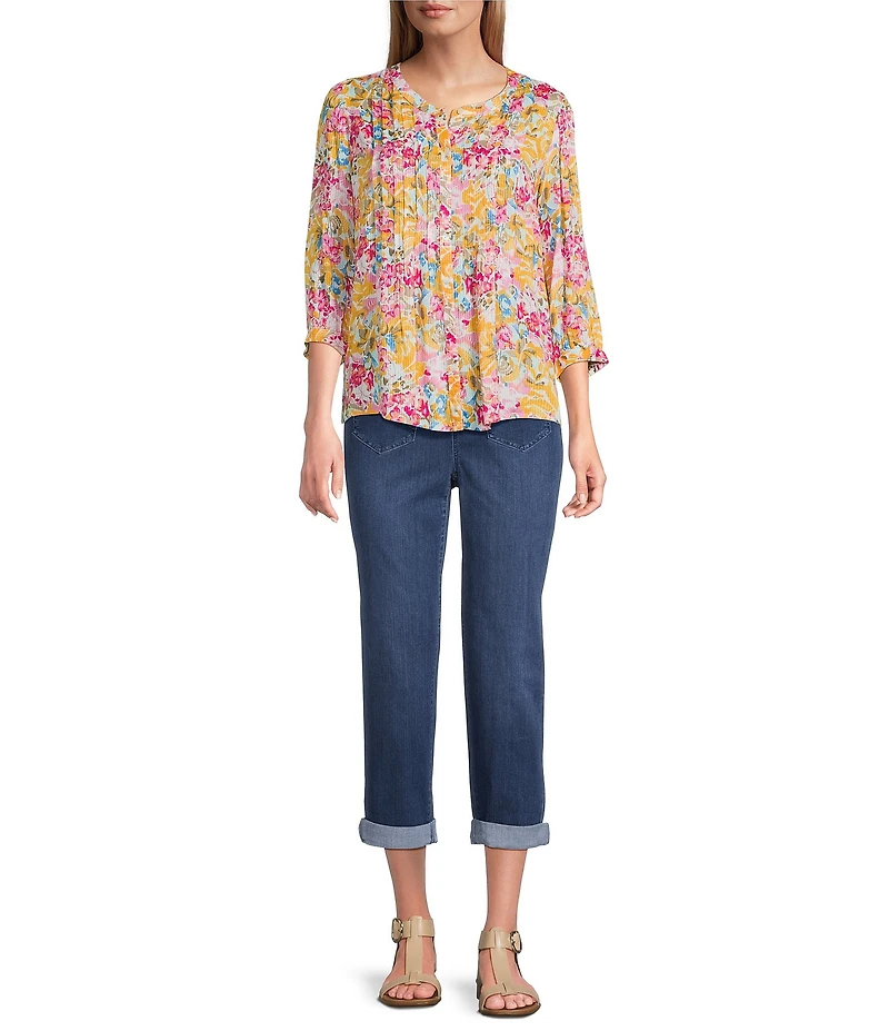 Intro Rapture Rose Pleated Button-Front Blouse