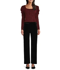 Intro Red Lurex Scoop Neck Long Sleeve Knit Top