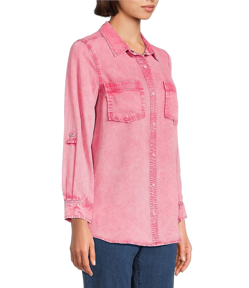 Intro Long Roll-Tab Sleeve Button Front Slub Lyocell Shirt